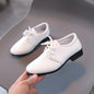 Boys Black and White PU Leather School Shoes – Lace-Up Formal Flats for Uniform, Performance and Casual Wear