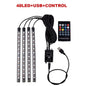 36/48/72 LED RGB Car Interior Footwell Ambient Light Strip USB or Cigarette Lighter Powered Remote, Voice & App Control