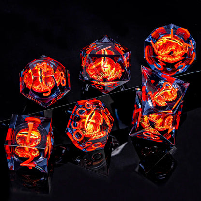 7-Piece Liquid Core Eye of Sauron Resin Dice Set Sharp-Edge D20 for D&D Tabletop RPG
