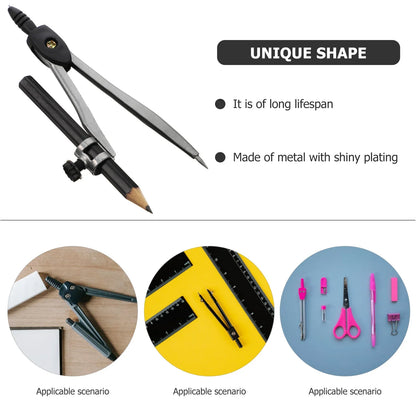 Precision Metal Drafting Compass with Pencil & Case – Geometry Drawing Tool for Students & Artists