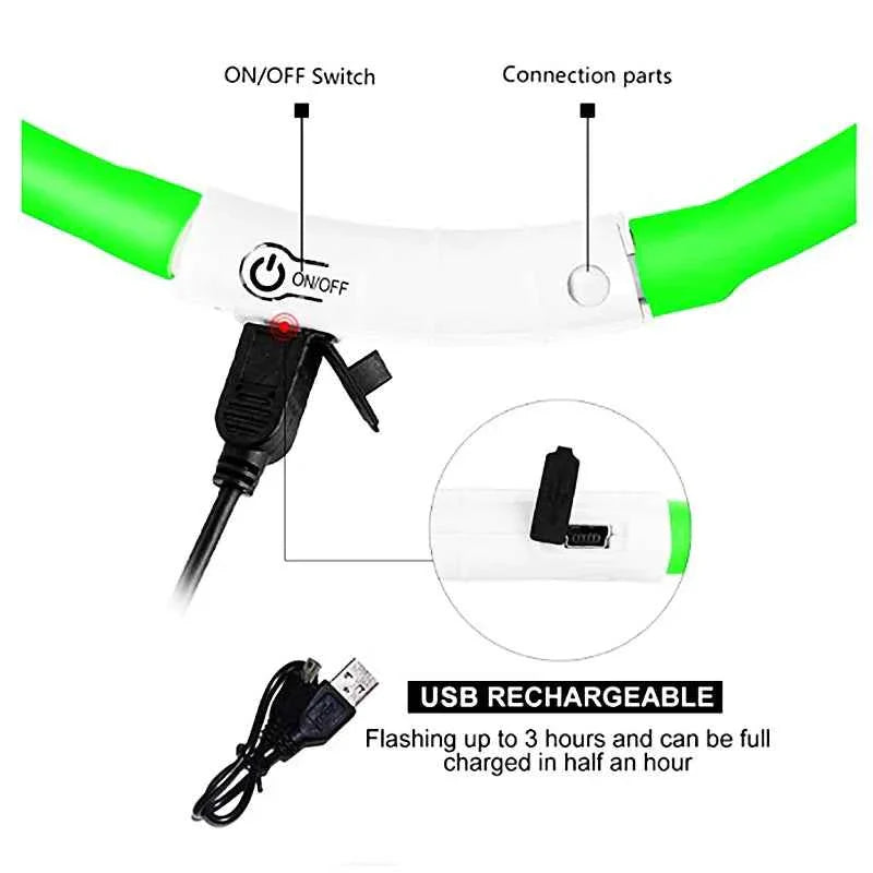 LED Pet Dog Collar for Night Safety | Bright USB Rechargeable