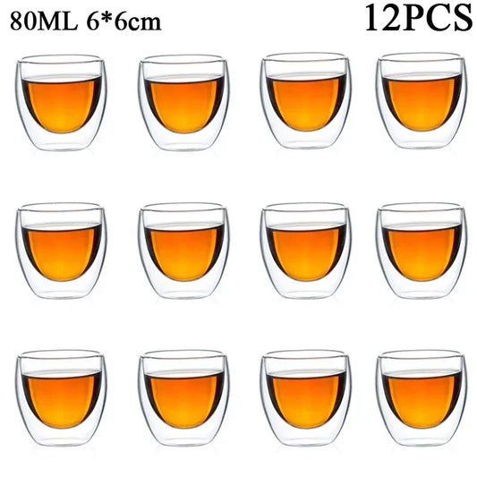 Double Wall Borosilicate Glass Tea Cups 80ml & 150ml, 2–18 Pc Clear Kung Fu Coffee & Milk Mugs