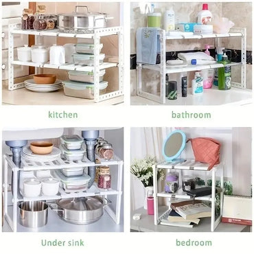 Stackable Cabinet Organizer Shelves for Kitchen & Pantry - Adjustable Under-Sink & Counter Storage