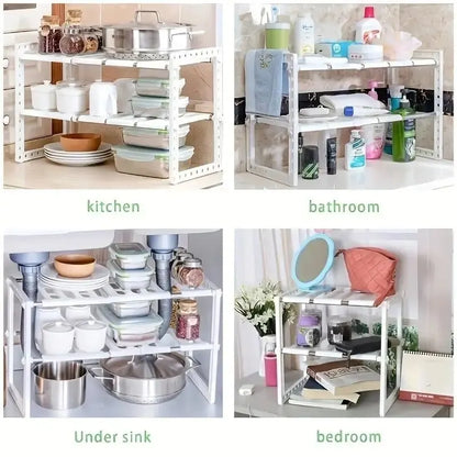 Stackable Cabinet Organizer Shelves for Kitchen & Pantry - Adjustable Under-Sink & Counter Storage