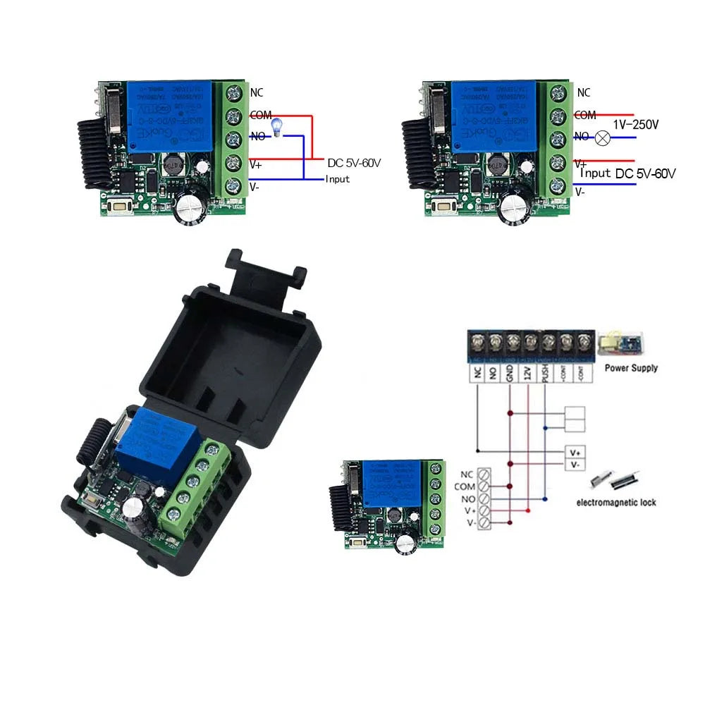 433Mhz Remote Control Wireless Switch DC 12V 1CH RF 10A Relay Receiver and 2CH Transmitter For Door Electromagnetic Lock