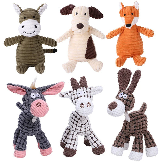 Plush Corduroy Squeaky Dog Toy, Bite-Resistant Animal Plush for Puppies & Small to Large Dogs, Training & Chew Toy