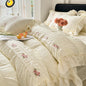 Princess Lace Ruffle Washed Cotton Duvet Cover Set - Seersucker Soft Bedding, 3/4-Piece (Single, Queen, King)