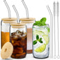1/4Pcs 400ML Glass Cup With Wooden Lid And Straw Juice Drink Beer Mug Coffee Milk Transparent Water Cup Suitable For Parties