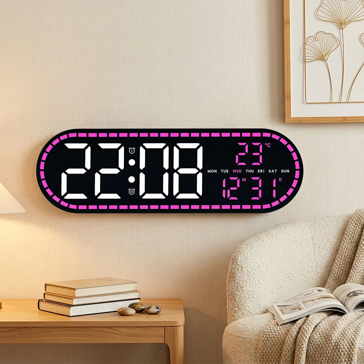 Digital Wall Clock Temperature Date Week Display Brightness Adjustable 12/24H Electronic LED Desk Alarm Clock for Home Decor
