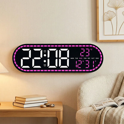 Digital Wall Clock Temperature Date Week Display Brightness Adjustable 12/24H Electronic LED Desk Alarm Clock for Home Decor