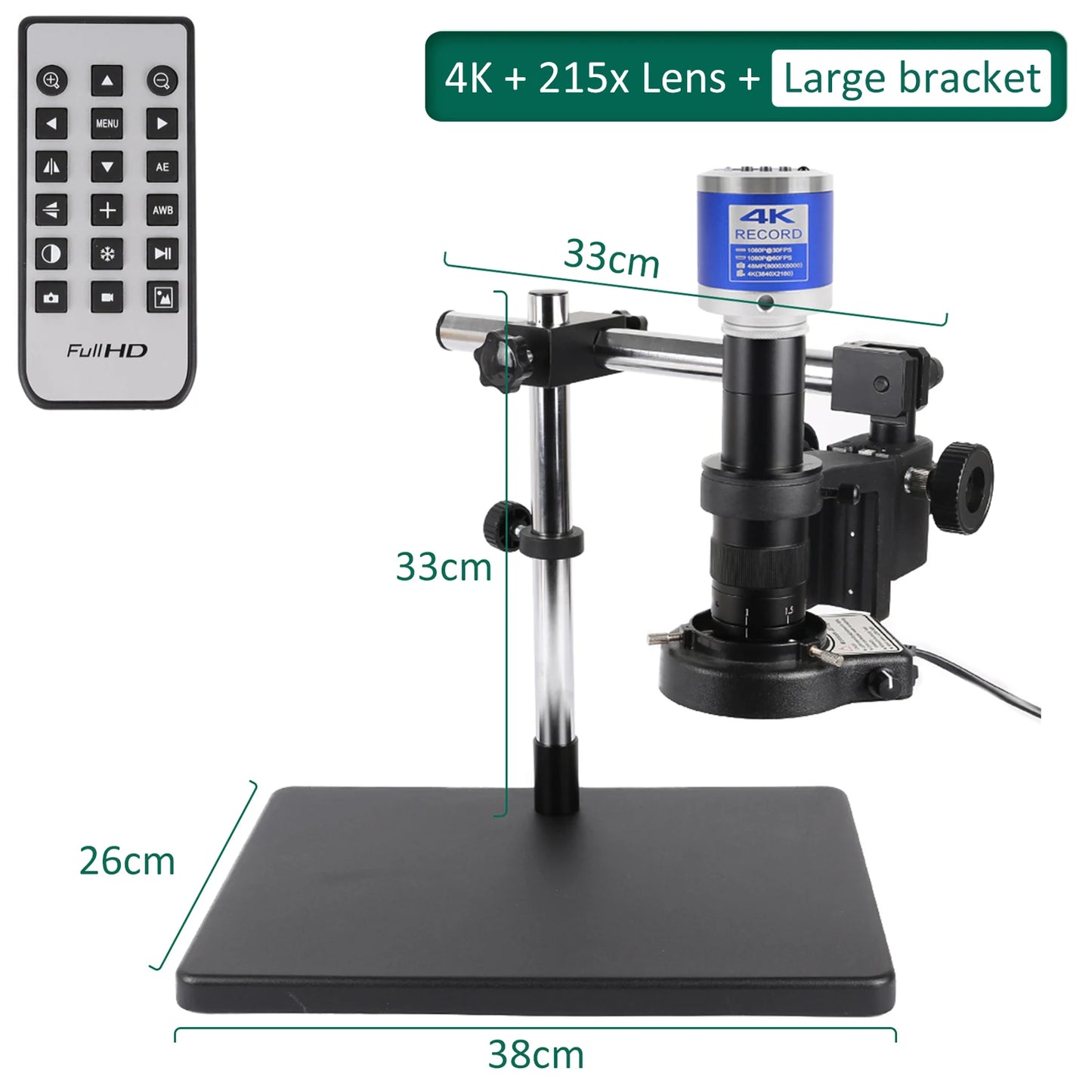 YIZHAN 215X 4K HD Digital Microscope Imx415 HDMI Camera USB-C Output Zoom Lens Remote Control Computer Software Optional Base