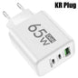 GaN 65W Fast USB-C PD Charger 2x USB-C + USB-A Quick Charge Wall Adapter EU/KR Plug
