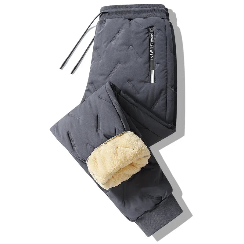 Men's Thermal Fleece Sweatpants Plush Lambswool-Like Lined Windproof Waterproof Casual Pants