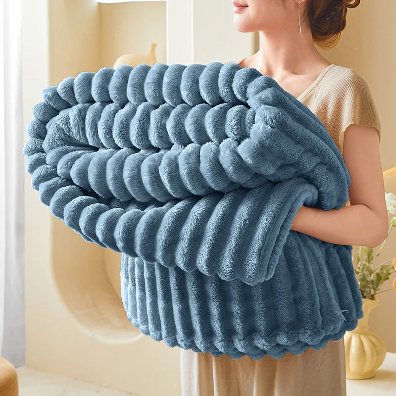 Ribbed Fleece Throw Blanket – Soft & Warm for Bed, Sofa & Home