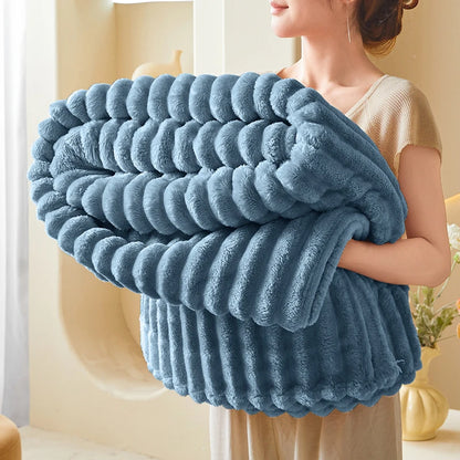 Ribbed Fleece Throw Blanket – Soft & Warm for Bed, Sofa & Home