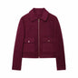 Women's Zipper Jacket - Short Winter Coat with Pockets, Long Sleeve Casual Street Outerwear