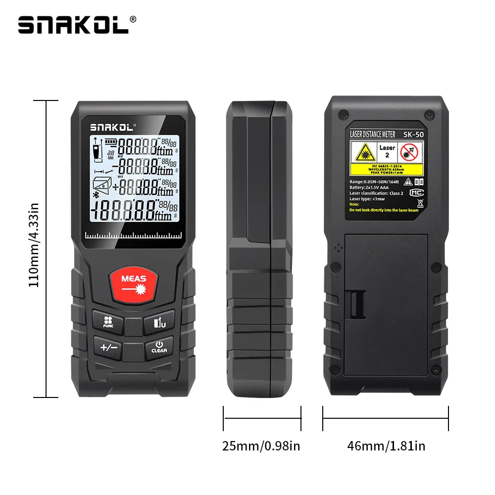 Digital Laser Distance Meter Rangefinder – Professional Laser Tape Measure 50m/70m/100m/120m (0.16–394 ft)