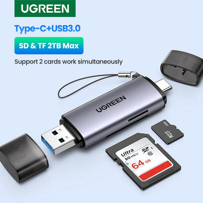 USB 3.0 & USB-C SD MicroSD TF Card Reader — Dual-Slot Memory Card Reader, OTG & Plug-and-Play, 5Gbps