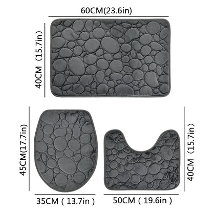 3-Piece Microfiber Bath Mat Set – Water-Absorbent, Non-Slip Soft Striped Bathroom Rugs