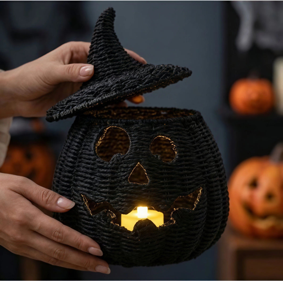 Resin Halloween Pumpkin Decoration with Witch Hat - 6 Styles