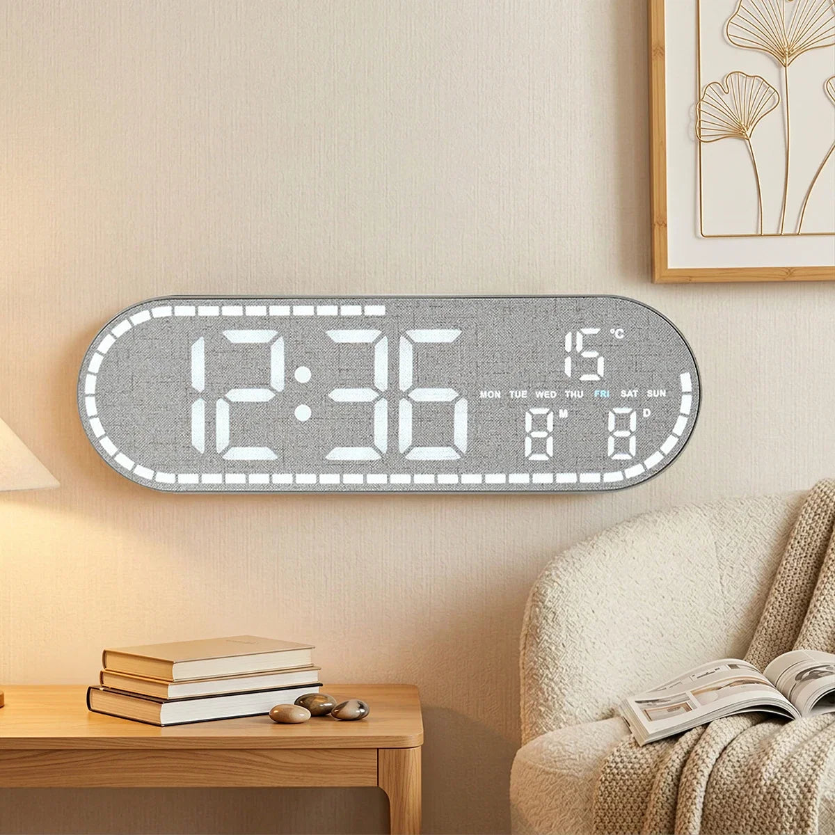 Digital Wall Clock Temperature Date Week Display Brightness Adjustable 12/24H Electronic LED Desk Alarm Clock for Home Decor