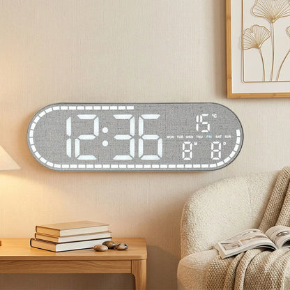 Digital Wall Clock Temperature Date Week Display Brightness Adjustable 12/24H Electronic LED Desk Alarm Clock for Home Decor