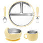 5-Piece Baby Feeding Set — Stainless Steel Plates & Utensils with Detachable Silicone Suction Bowl, BPA-Free Infant Fork Spoon Cup