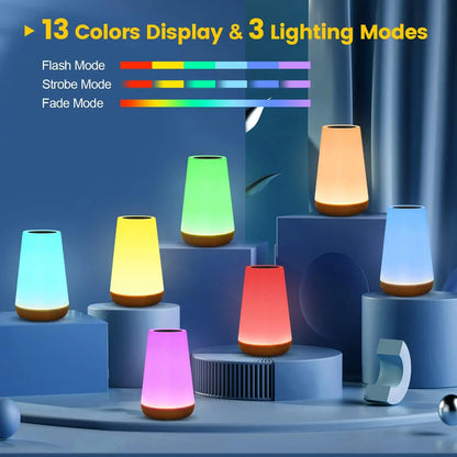 13-Color RGB Touch Night Light - Remote Dimmable USB Rechargeable Bedside & Table Lamp