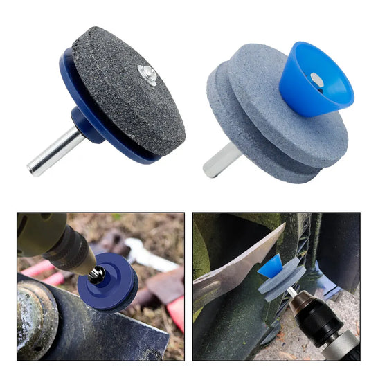 Diamond Grinding Stone Set for Electric Drill & Mower Blades – 6mm (0.24 in) & 6.35mm (0.25 in) Handles, Single & Double Layer Sharpeners