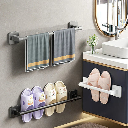 Self-Adhesive Double Towel Bar No-Drill Bathroom Towel Rack White/Gray