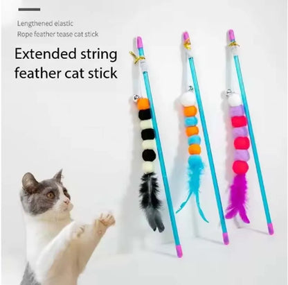 Interactive Cat Teaser Wand with Bell and Feather Toy for Kittens and Cats