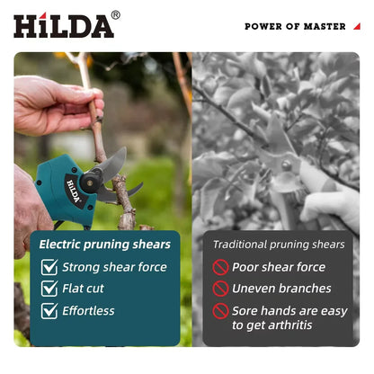 Brushless Cordless Electric Pruning Shears 500W - 18V Battery Compatible Bypass Pruner for Fruit Trees