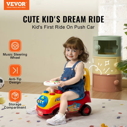 SucceBuy Toddler Push Car with Music and Storage