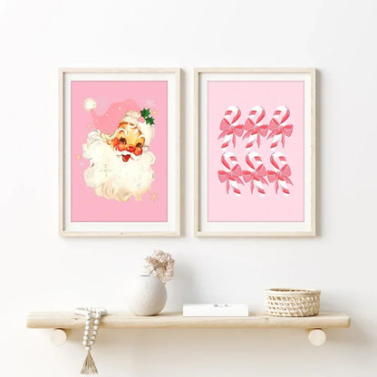 Modern Simple Wall Art Pink Christmas Tree Father Christmas HD Canvas Print Poster Home Living Room Bedroom Decoration
