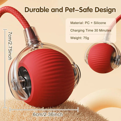 Rechargeable Interactive Cat Ball Toy — Automatic Rolling Smart Toy with Tail, LED & Obstacle Avoidance