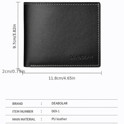 PU Leather Men's Slim Bifold Wallet - Thin Compact Folding Card Holder, Short Wallet (Black, Brown)