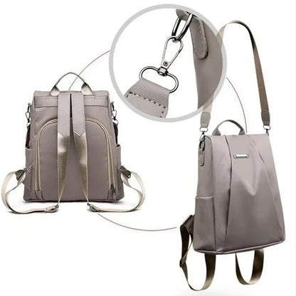 Lightweight Waterproof Nylon Women's Backpack - Large Capacity, Detachable Shoulder Strap, Solid Color Multi-Functional Bag