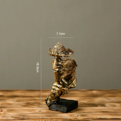 17cm Home Decor Abstract Silence Is Gold Figurine Resin Hand Face Silent Men Statue Sculpture Home Office Living Room Decoration