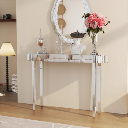 BINGOPAW Mirrored Console Table - 47.2" Silver Glass Entryway Hall Table, MDF + Glass, Modern Minimalist