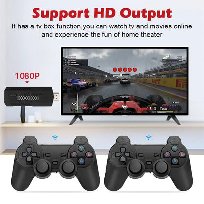 Retro HD 64GB Game Console Stick with Dual Wireless Controllers — 20,000+ Classic Games, Plug & Play
