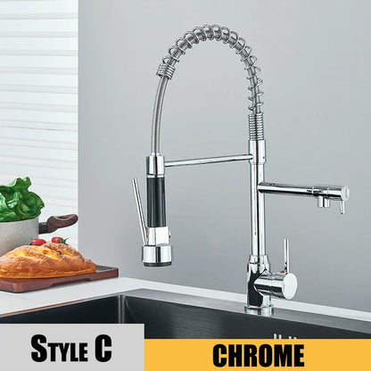 Black Pull-Down Kitchen Faucet - Single-Handle Hot & Cold Mixer, Dual Spout, 2-Mode Spray, 360° Rotating Deck-Mounted