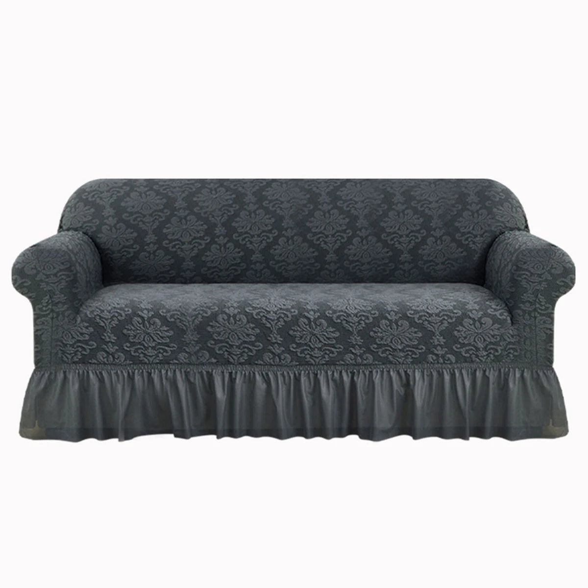 European Jacquard Sofa Slipcover with Skirt – Non-Slip, Embossed, Machine Washable (Single to 4-Seater)