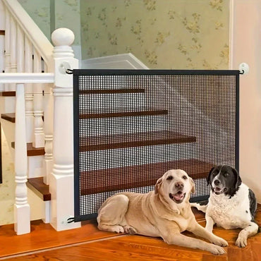 Heavy-Duty Foldable Breathable Dog Barrier Mesh Gate with 6 Adhesive Hooks – Indoor Outdoor Pet Safety Gate
