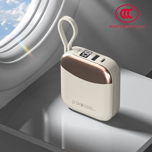 10000mAh 65W Portable Power Bank with Built-In USB-C Cable Fast Charge External Battery for iPhone Xiaomi Huawei Samsung