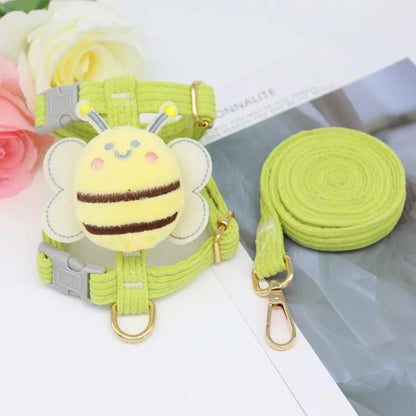 Portable Dog Chest & Back Harness with Leash – Bee Pattern, Small/Medium Pet Walking Harness