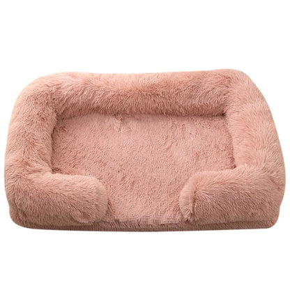 Plush Dog Bed with Removable Cover – Thickened Winter Pet Sofa Pad, Square, Small & Large