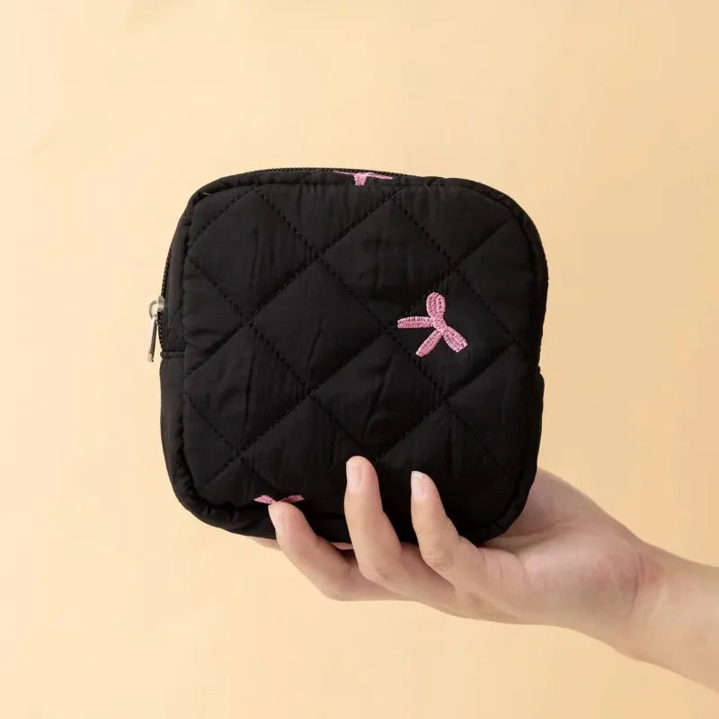 Large Capacity Period Pouch - Cute Cartoon Bow Sanitary Napkin & Tampon Organizer Bag