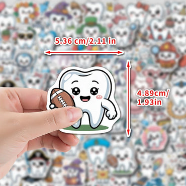 50/100PCS Cute Tooth Graffiti Stickers Water Cup Computer Waterproof Decoration Stickers Cartoon Tooth Stationery Stickers