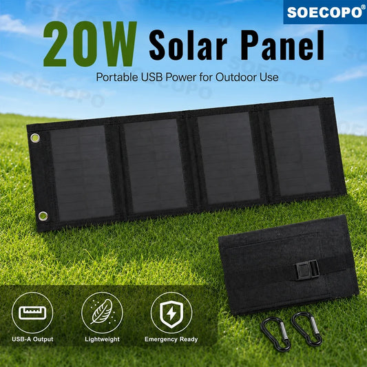 Portable 20W Foldable Solar Panel USB Charger Lightweight Solar Power Bank Charger for Backpacking Camping Outdoor Activities