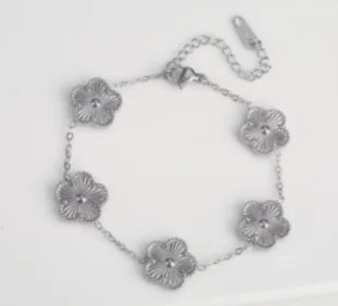 Five-Leaf Clover Charm Bracelet & Bangle Set – 18K Gold or Silver Plated Stainless Steel, Rhinestone Detail, Layered Jewelry for Women, 1pc or 3pc Sets